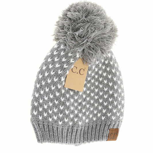 Heart Knit Pom Beanie HAT2088
