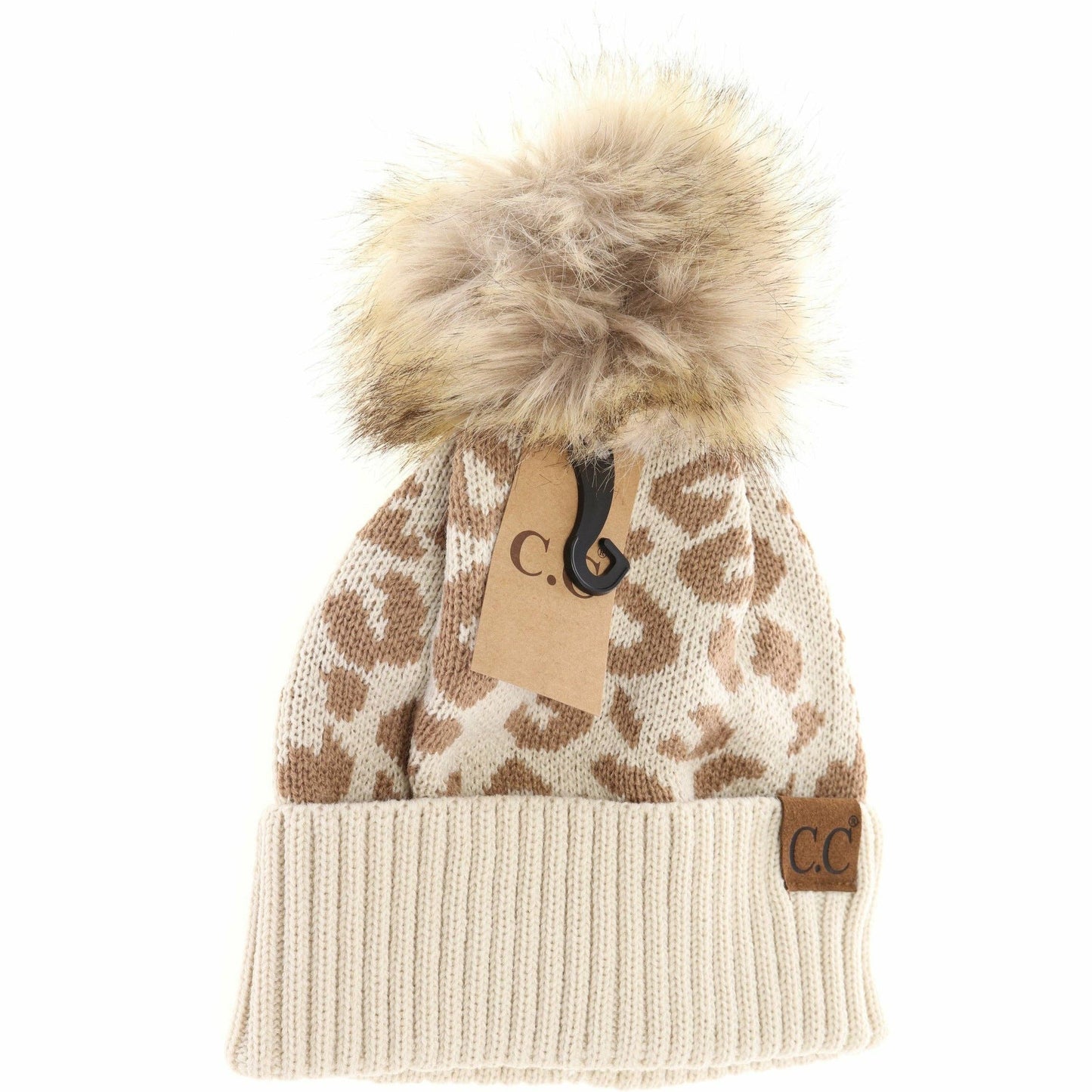 Leopard Pattern Fur Pom Beanie YJ2091