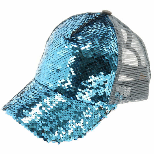 Sequin Mesh Back High Ponytail CC Ball Cap BT723