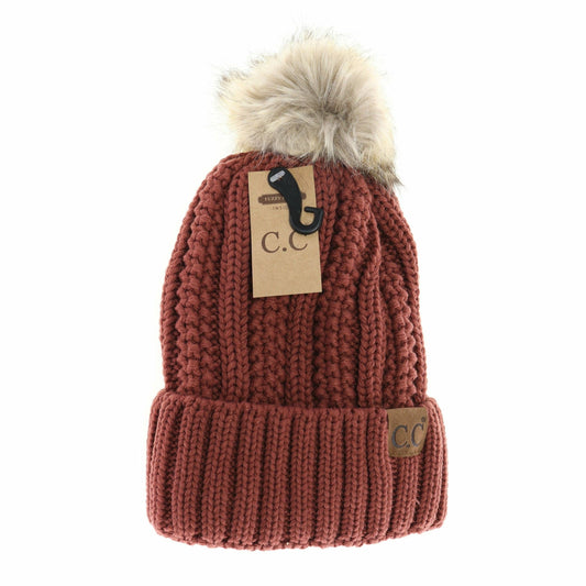 Fuzzy Lined Fur Pom CC Beanie YJ820