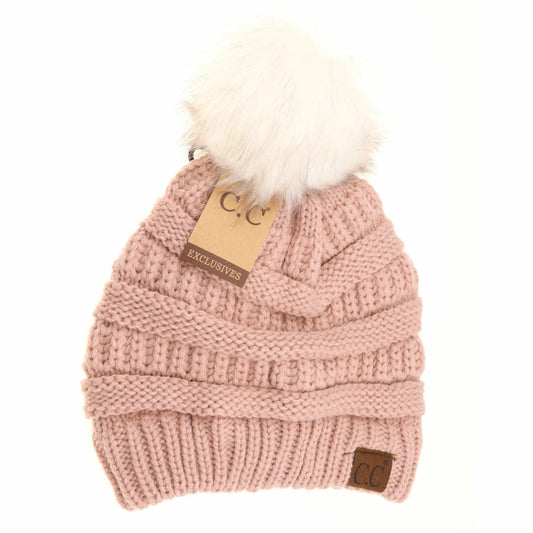 Classic Matching Fur Pom CC Beanie YJ64Pom