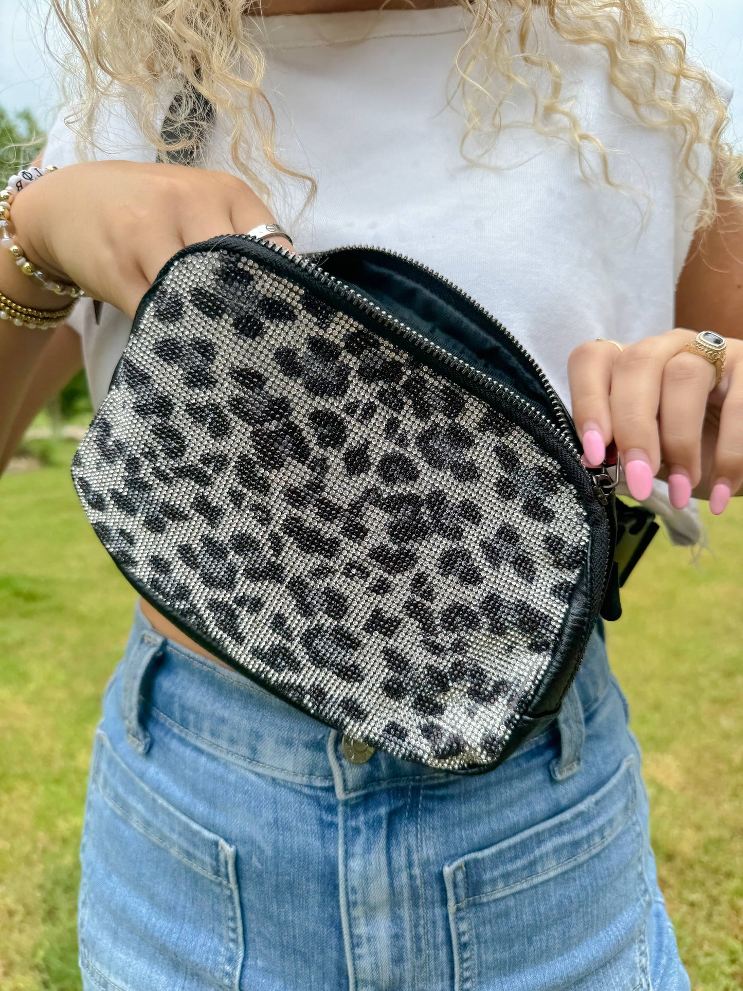 Animal Print Rhinestone Women's C.C Belt Bag