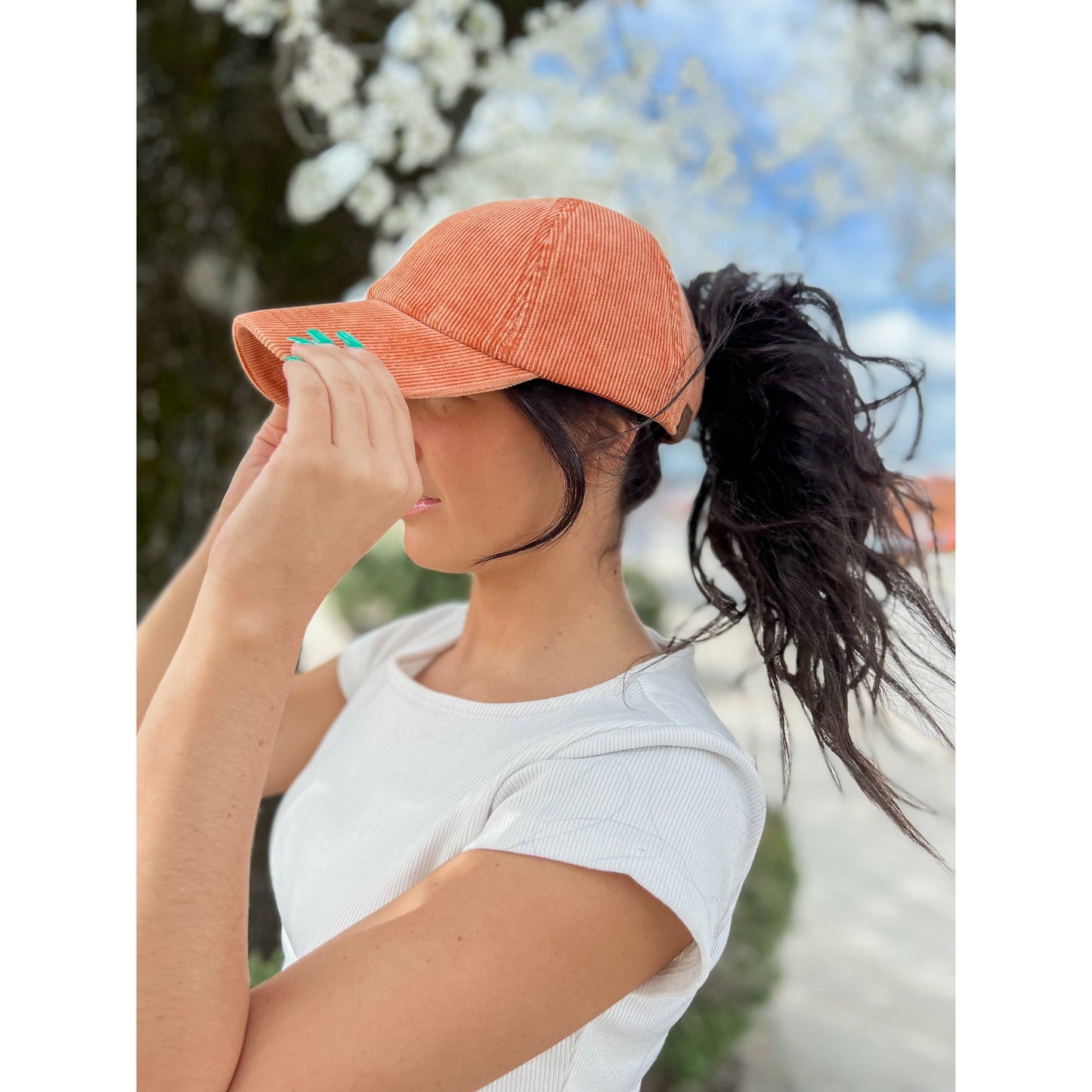 Stonewashed Corduroy Criss Cross High Pony C.C Ball Cap BT10