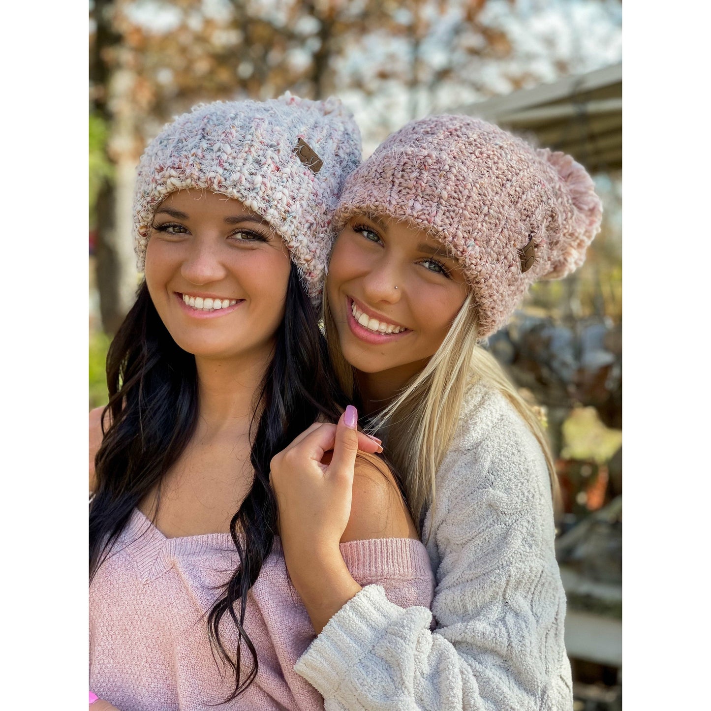 Multi Color Feather Knit Pom Beanie HAT7385