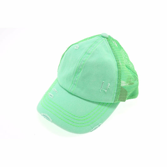 Distressed Mesh Back High Pony CC Ball Cap BT13