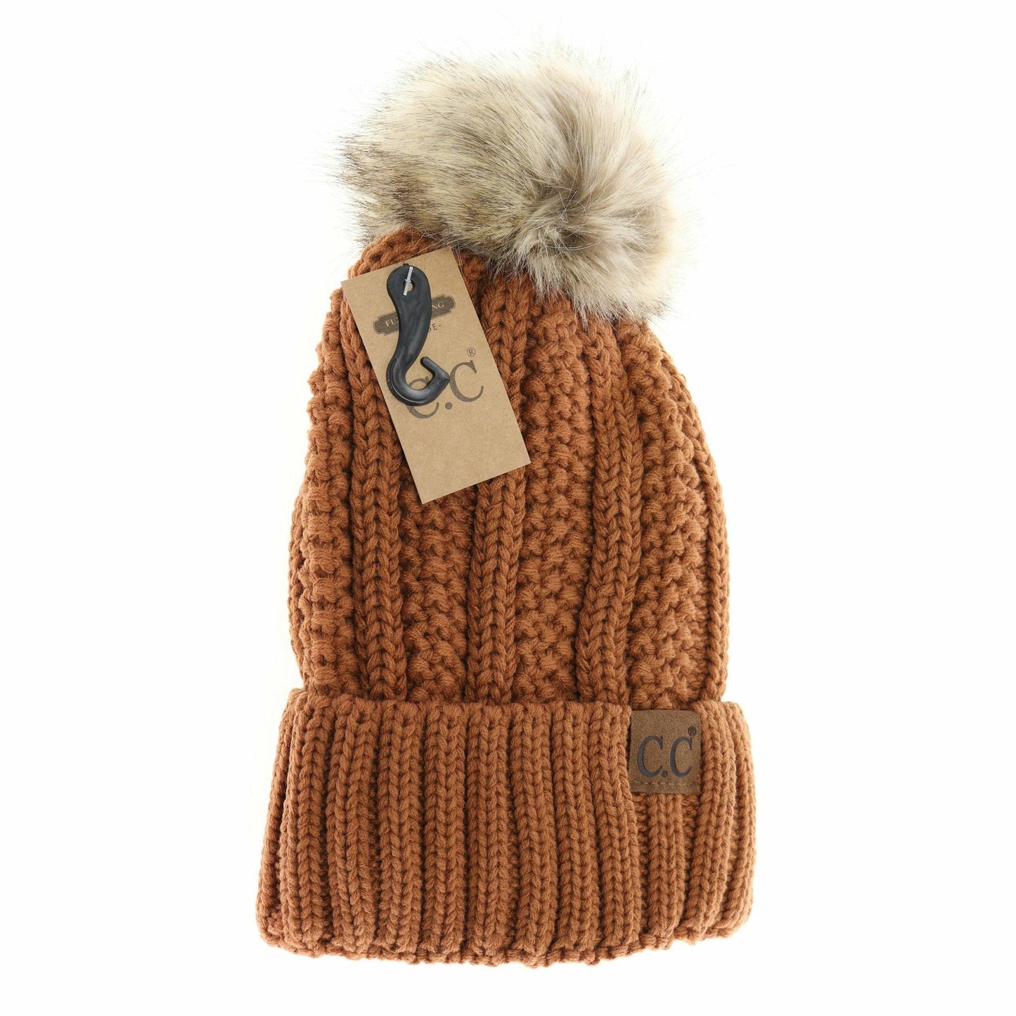 Fuzzy Lined Fur Pom CC Beanie YJ820