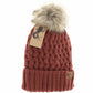 Solid Lattice Stitch Fur Pom CC Beanie YJ826