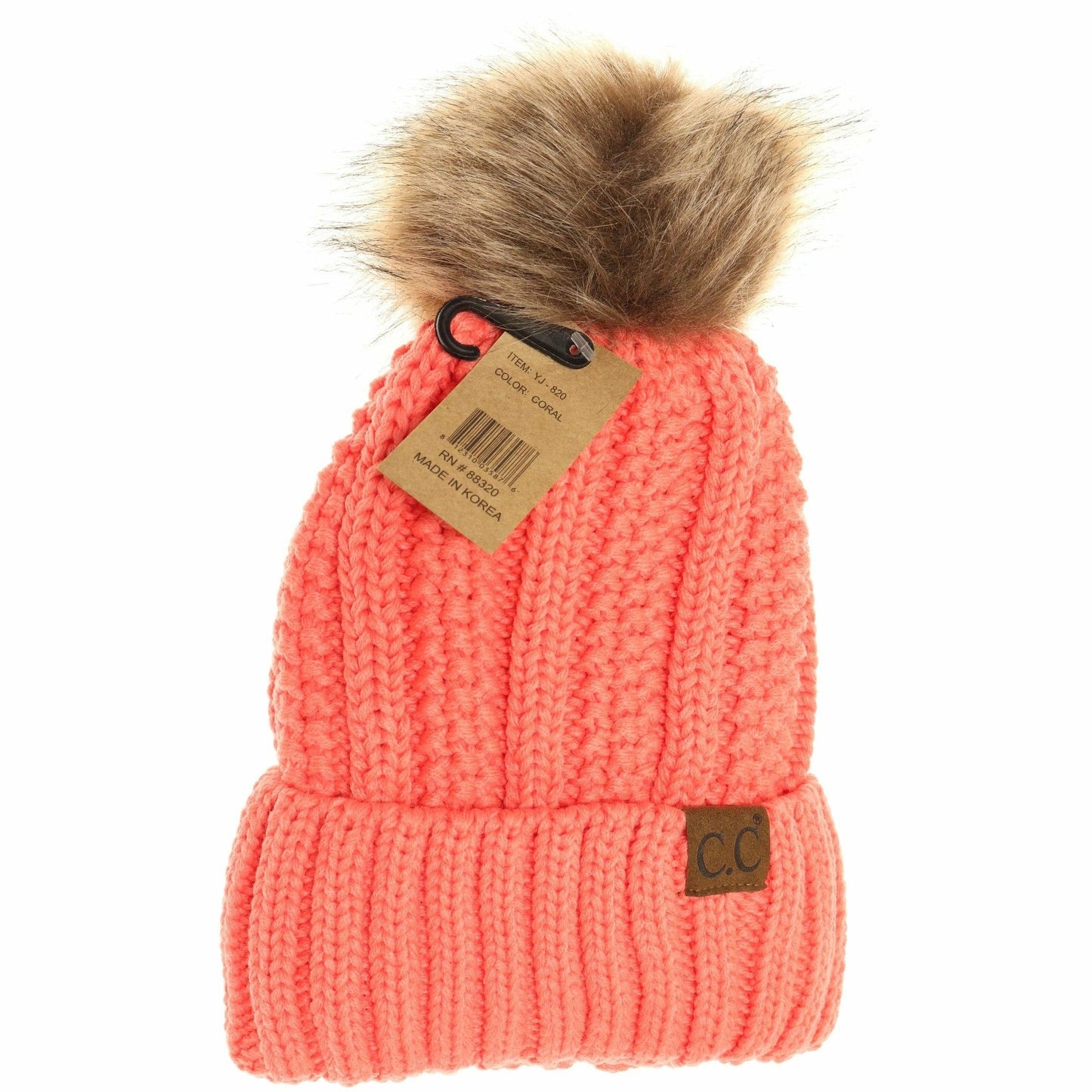 Fuzzy Lined Fur Pom CC Beanie YJ820
