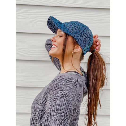 Reflective Geometric Print Athleisure CC High Pony Ball Cap