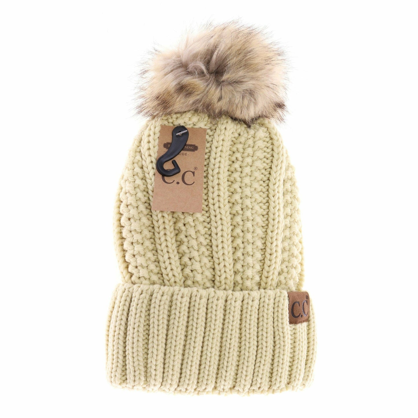 Fuzzy Lined Fur Pom CC Beanie YJ820