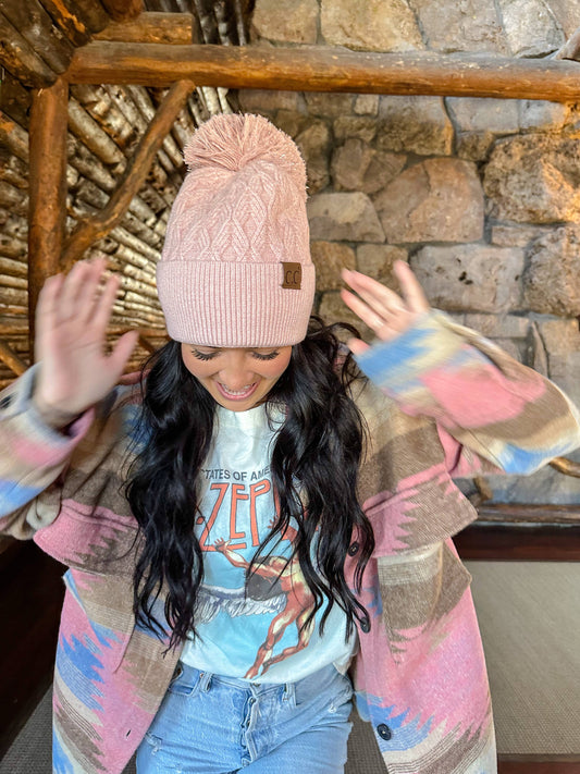 Lurex Cable Knit Pom C.C Beanie HTE0019