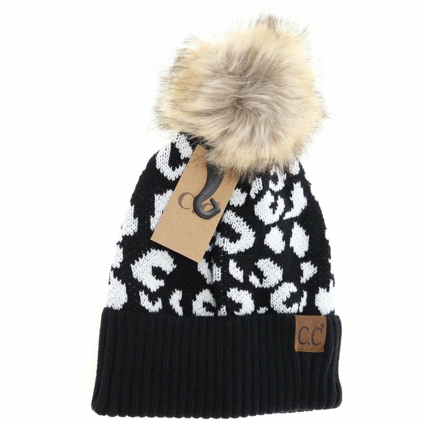 Leopard Pattern Fur Pom Beanie YJ2091