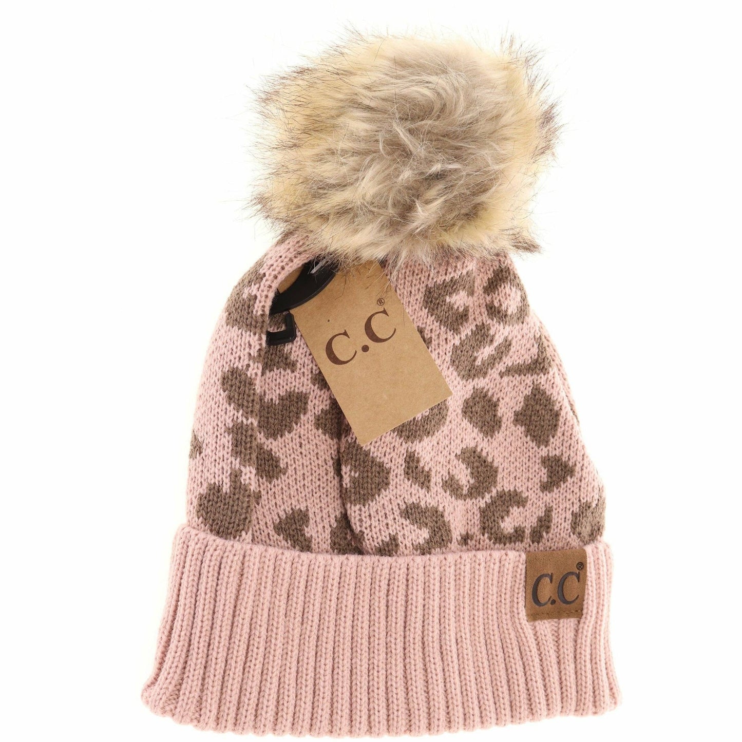 Leopard Pattern Fur Pom Beanie YJ2091