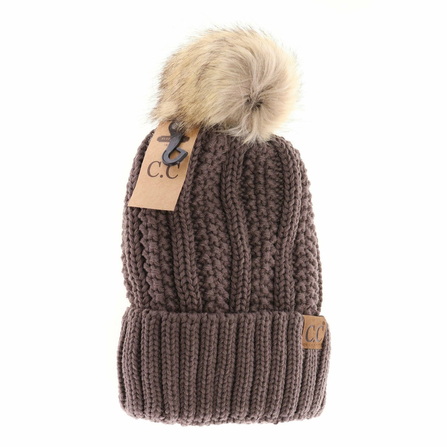 Fuzzy Lined Fur Pom CC Beanie YJ820