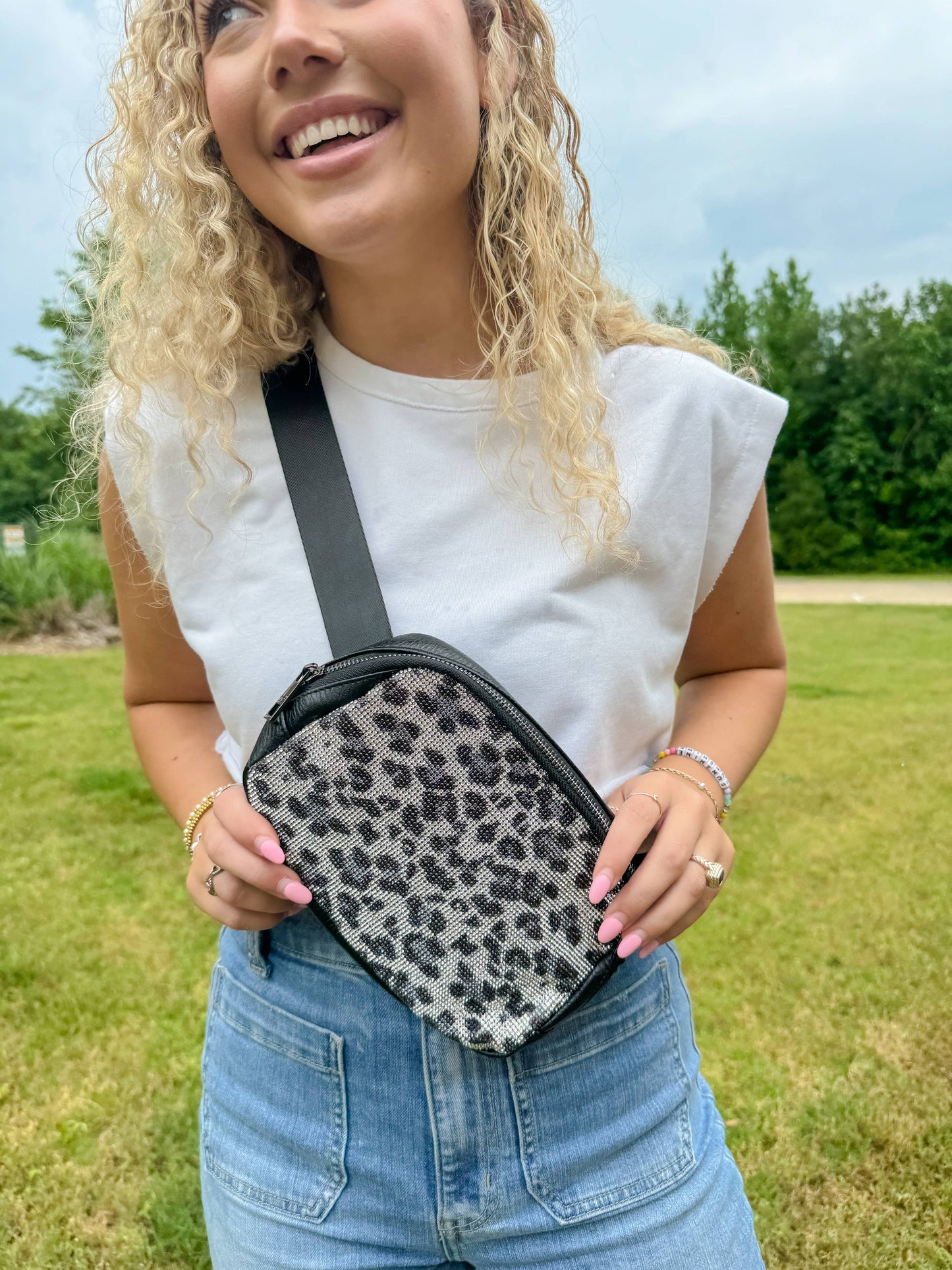 Animal Print Rhinestone Women's C.C Belt Bag