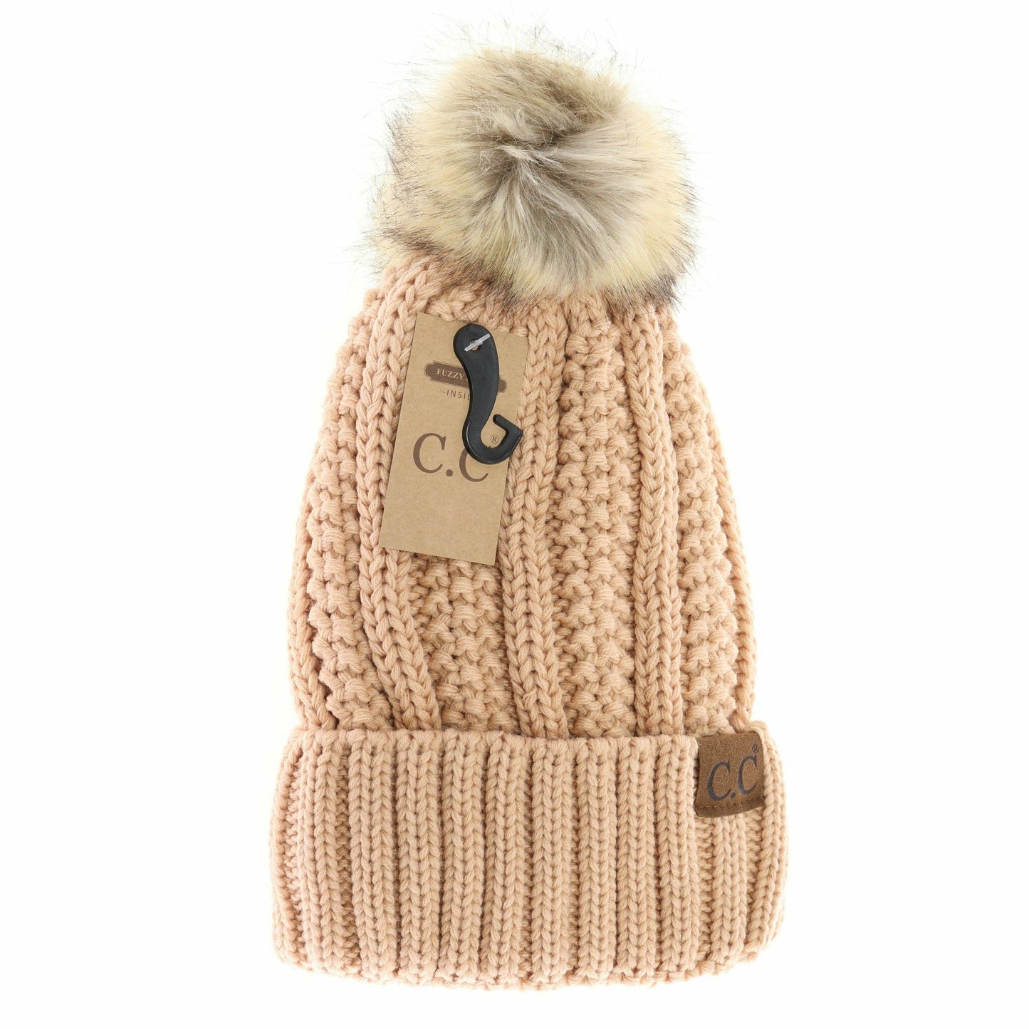 Fuzzy Lined Fur Pom CC Beanie YJ820