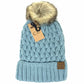 Solid Lattice Stitch Fur Pom CC Beanie YJ826