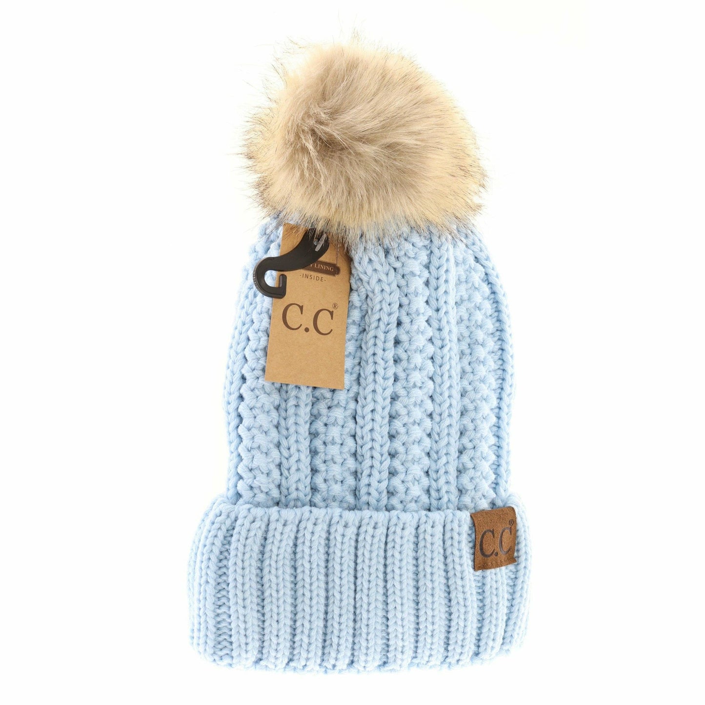 Fuzzy Lined Fur Pom CC Beanie YJ820
