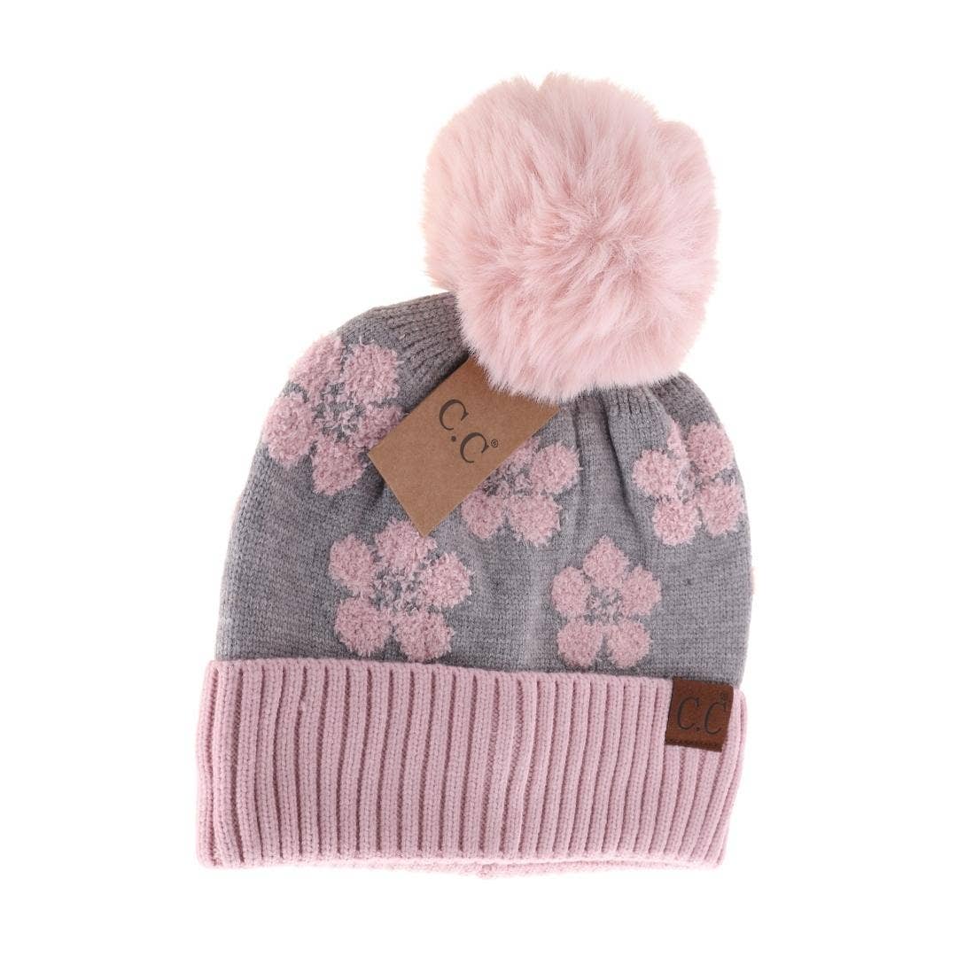 Daisy Patterned Faux Fur C.C Beanie HAT4009
