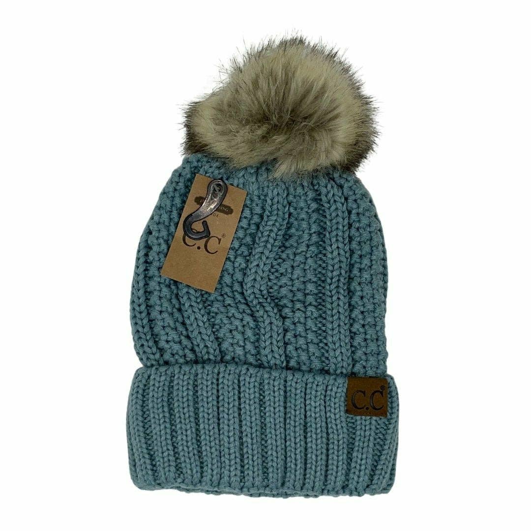 Fuzzy Lined Fur Pom CC Beanie YJ820