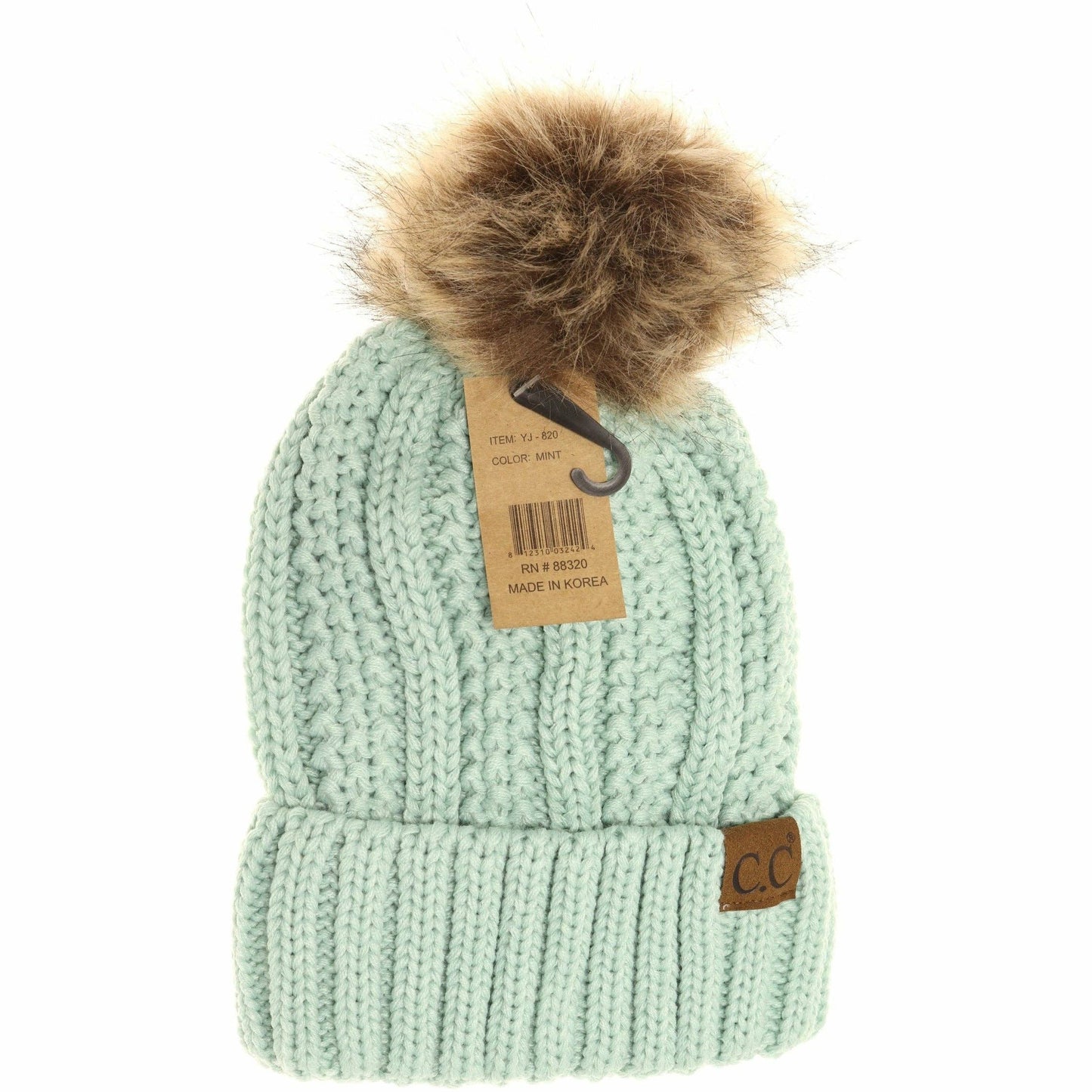 Fuzzy Lined Fur Pom CC Beanie YJ820