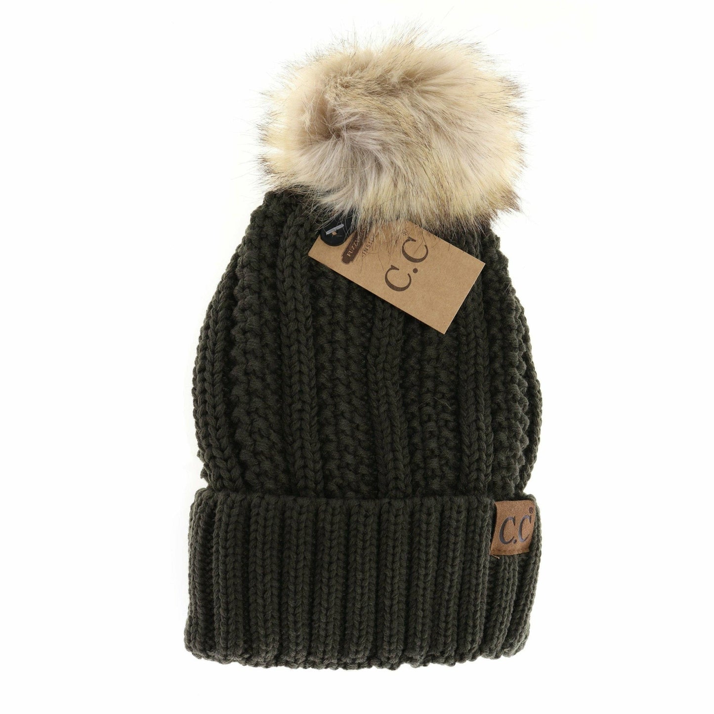 Fuzzy Lined Fur Pom CC Beanie YJ820