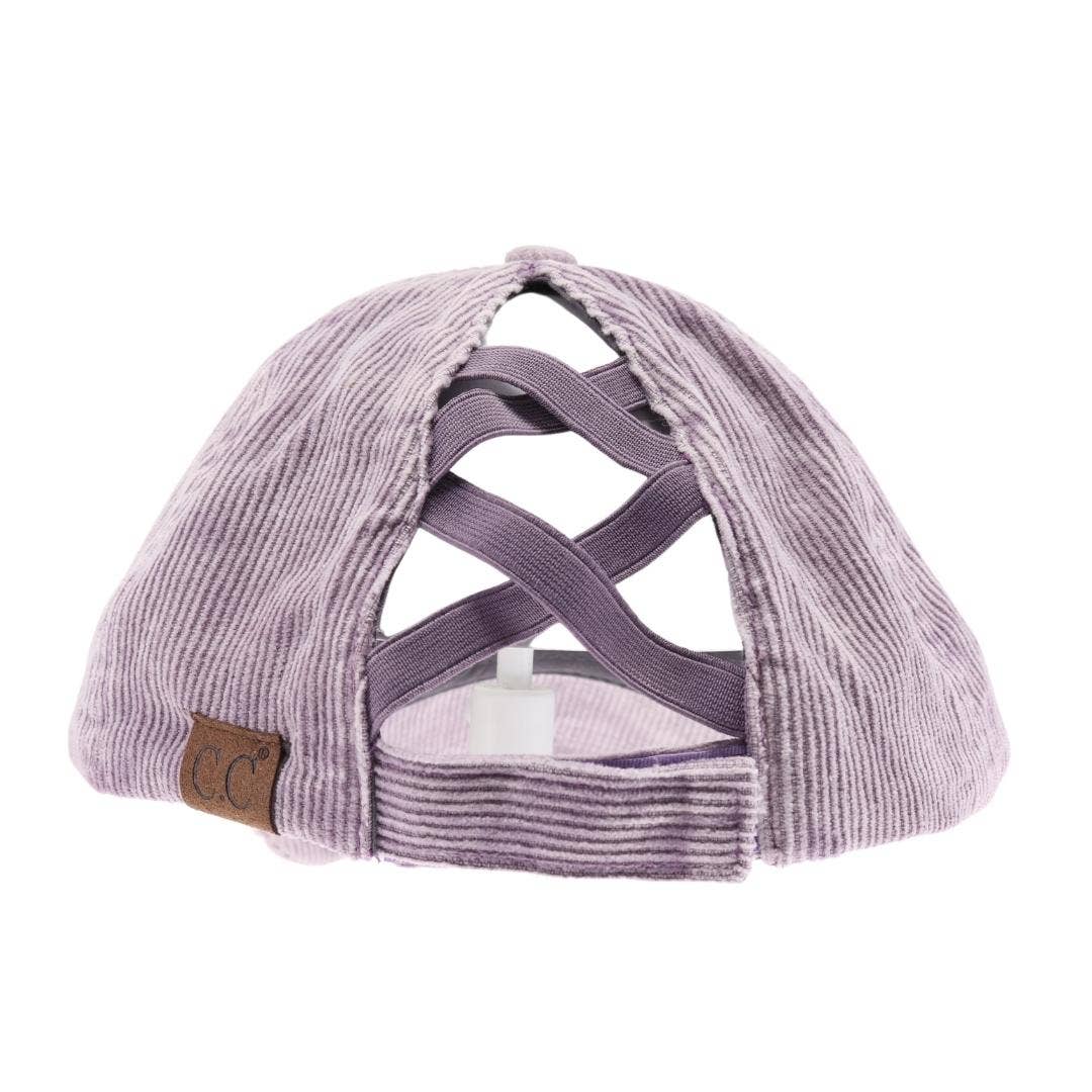 Stonewashed Corduroy Criss Cross High Pony C.C Ball Cap BT10