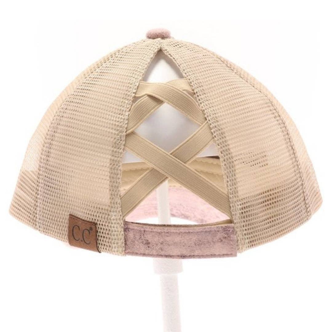 Vintage Faux Leather Criss-Cross High Pony Ball Cap BT923
