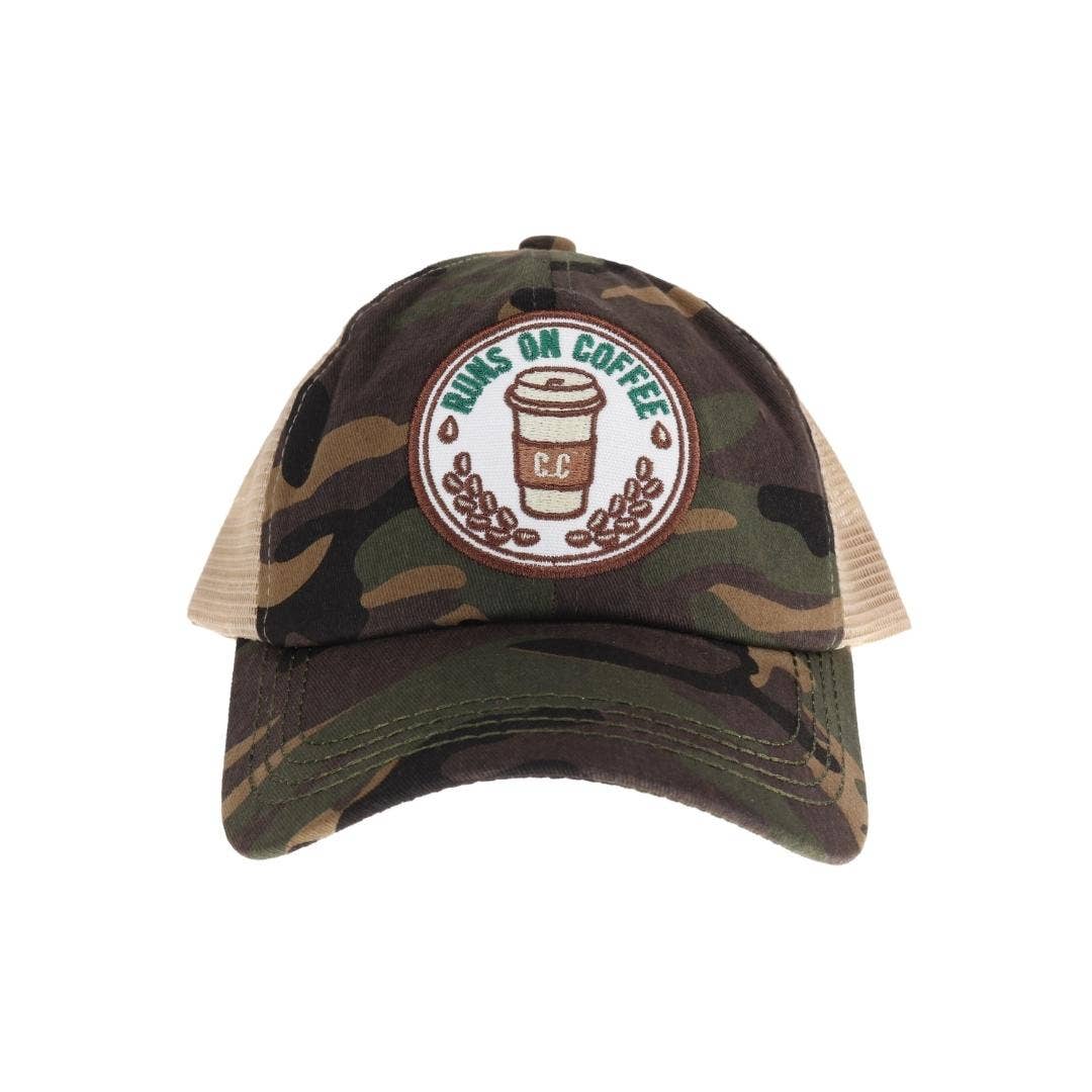 Embroidered Runs on Coffee Patch C.C High Pony Criss Cross B