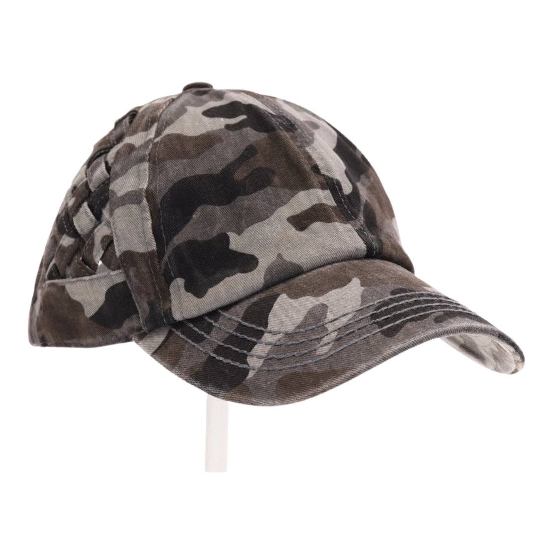 Basket Woven Criss-Cross High Ponytail CC Ball Cap BT922
