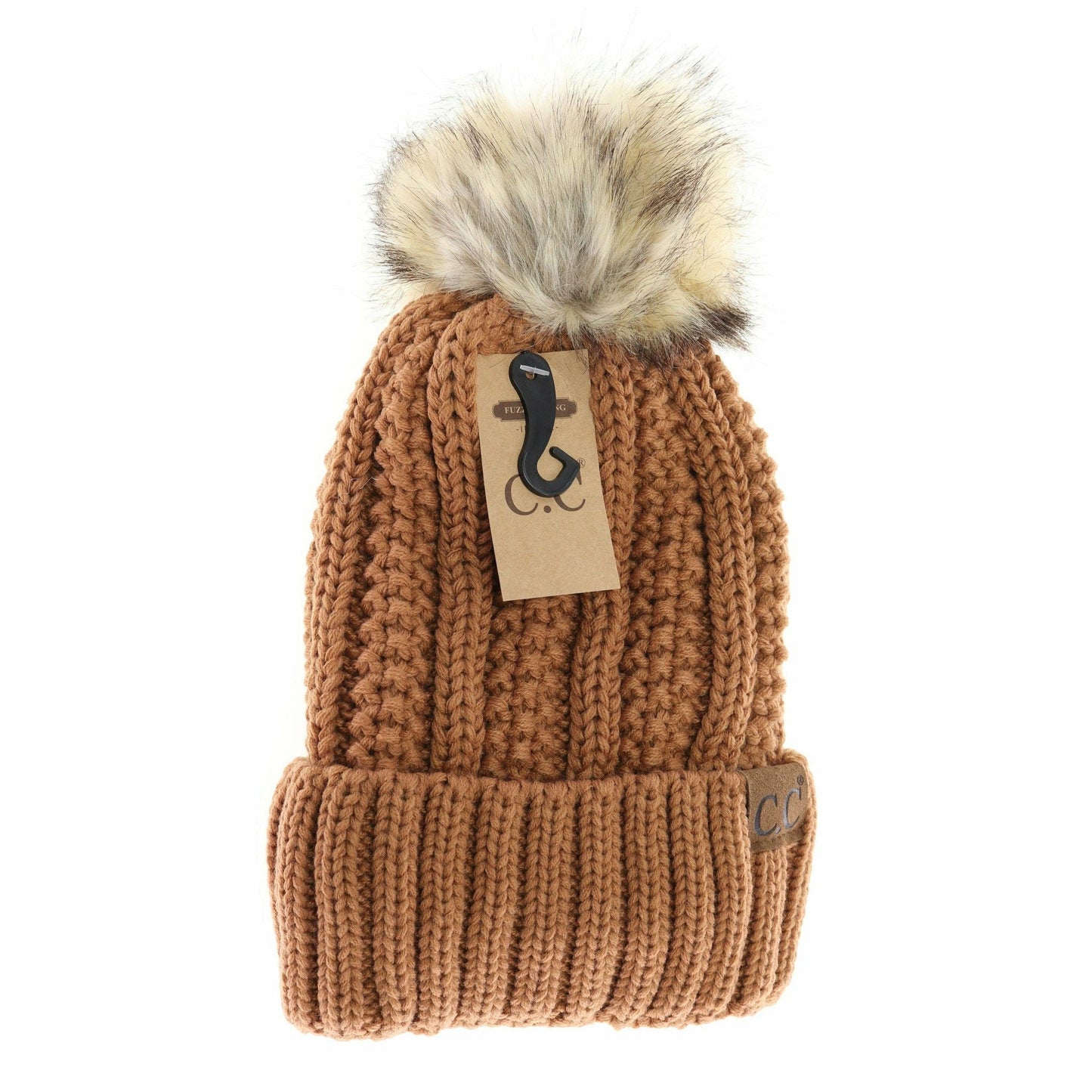 Fuzzy Lined Fur Pom CC Beanie YJ820