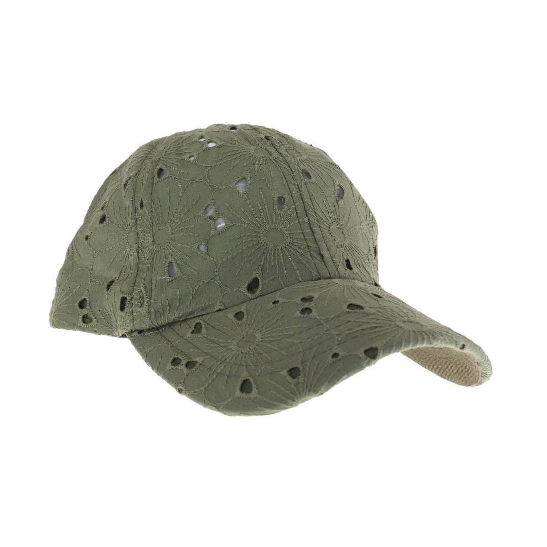 Embroidered Floral Cotton Eyelet Criss Cross High Pony C.C B