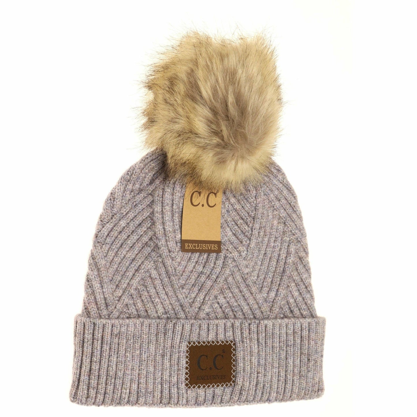 Large Patch Heathered Pom Beanie HAT2060
