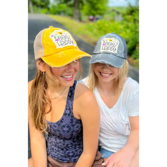 Embroidered Bee Happy Patch C.C High Pony Criss Cross Ball C