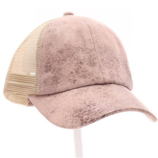 Vintage Faux Leather Criss-Cross High Pony Ball Cap BT923