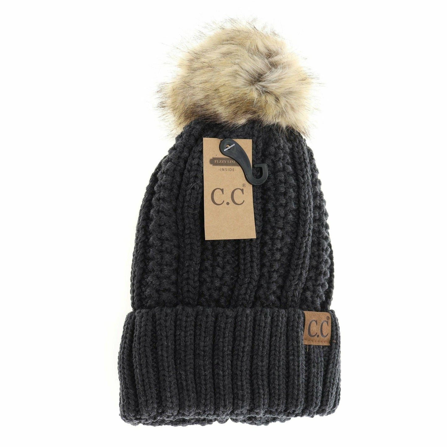 Fuzzy Lined Fur Pom CC Beanie YJ820