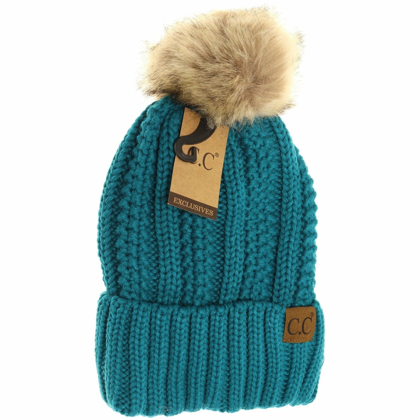 Fuzzy Lined Fur Pom CC Beanie YJ820