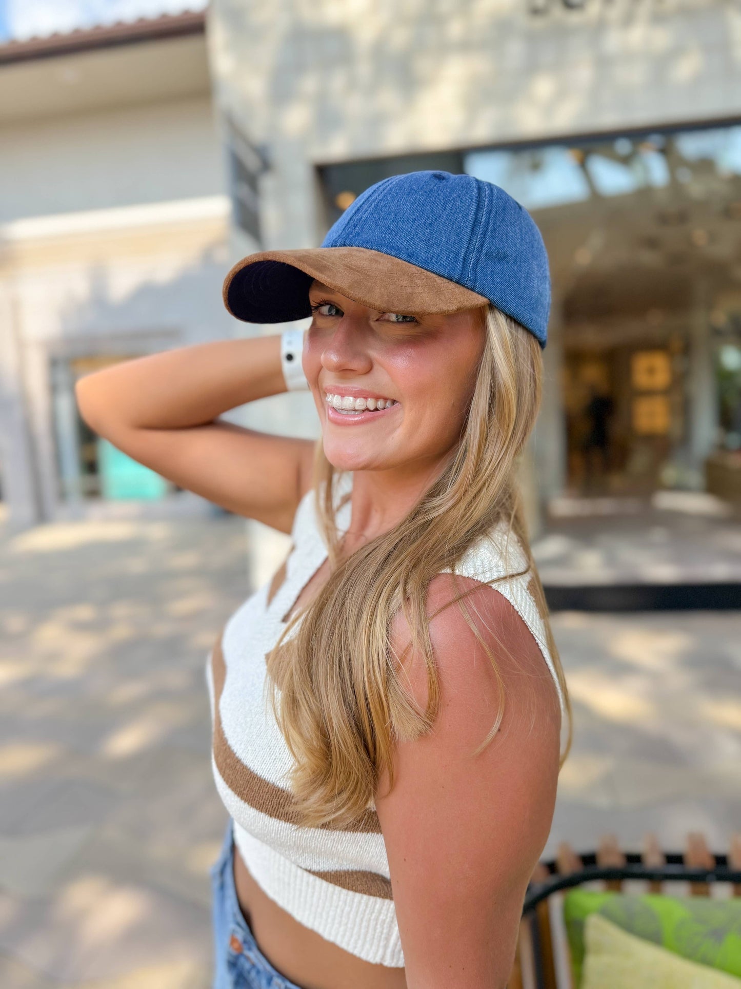 Two-Tone Suede/Denim C.C Ball Cap BAB8067